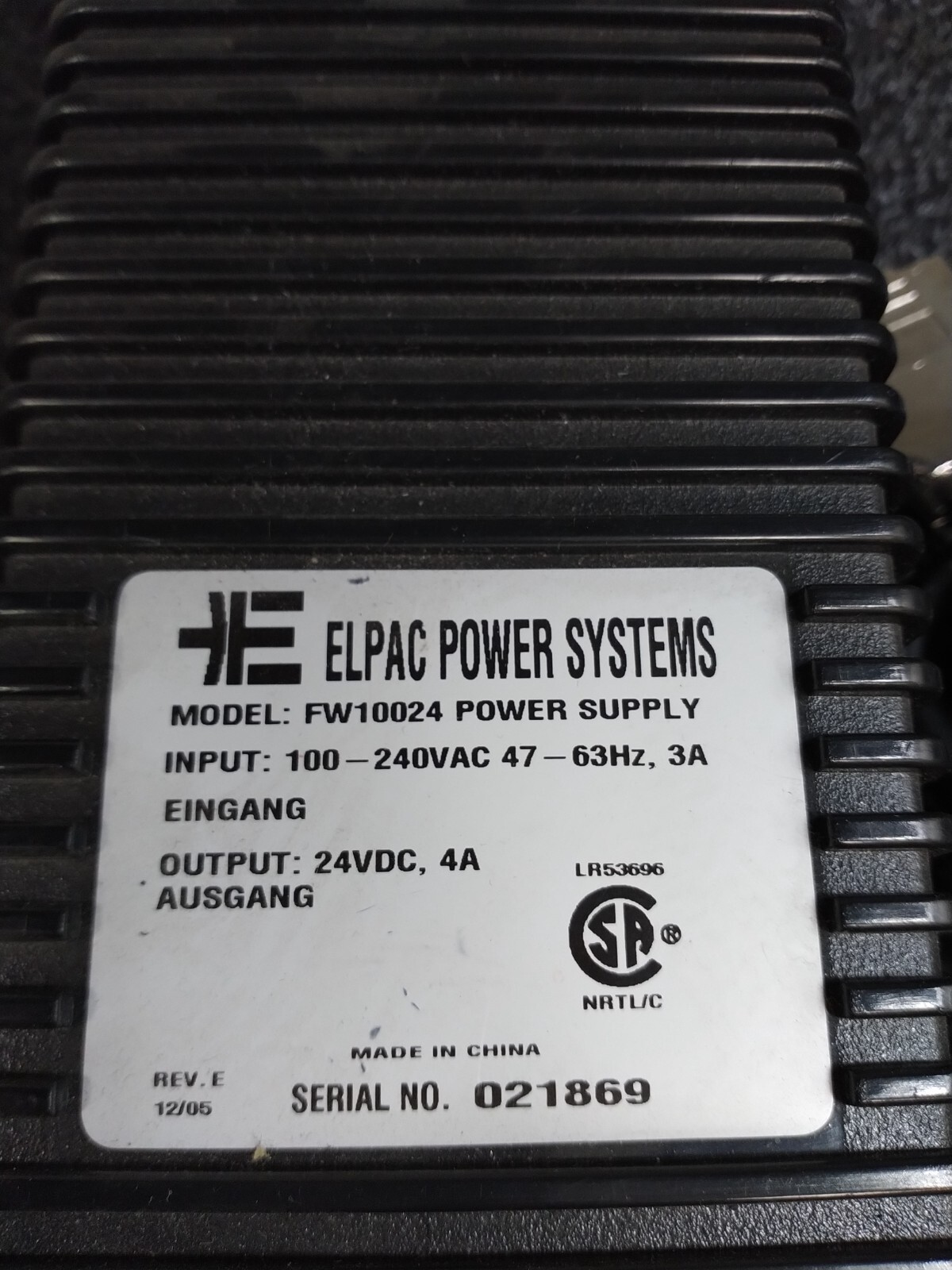 ELPAC POWER SYSTEMS FW10024 Power Supply