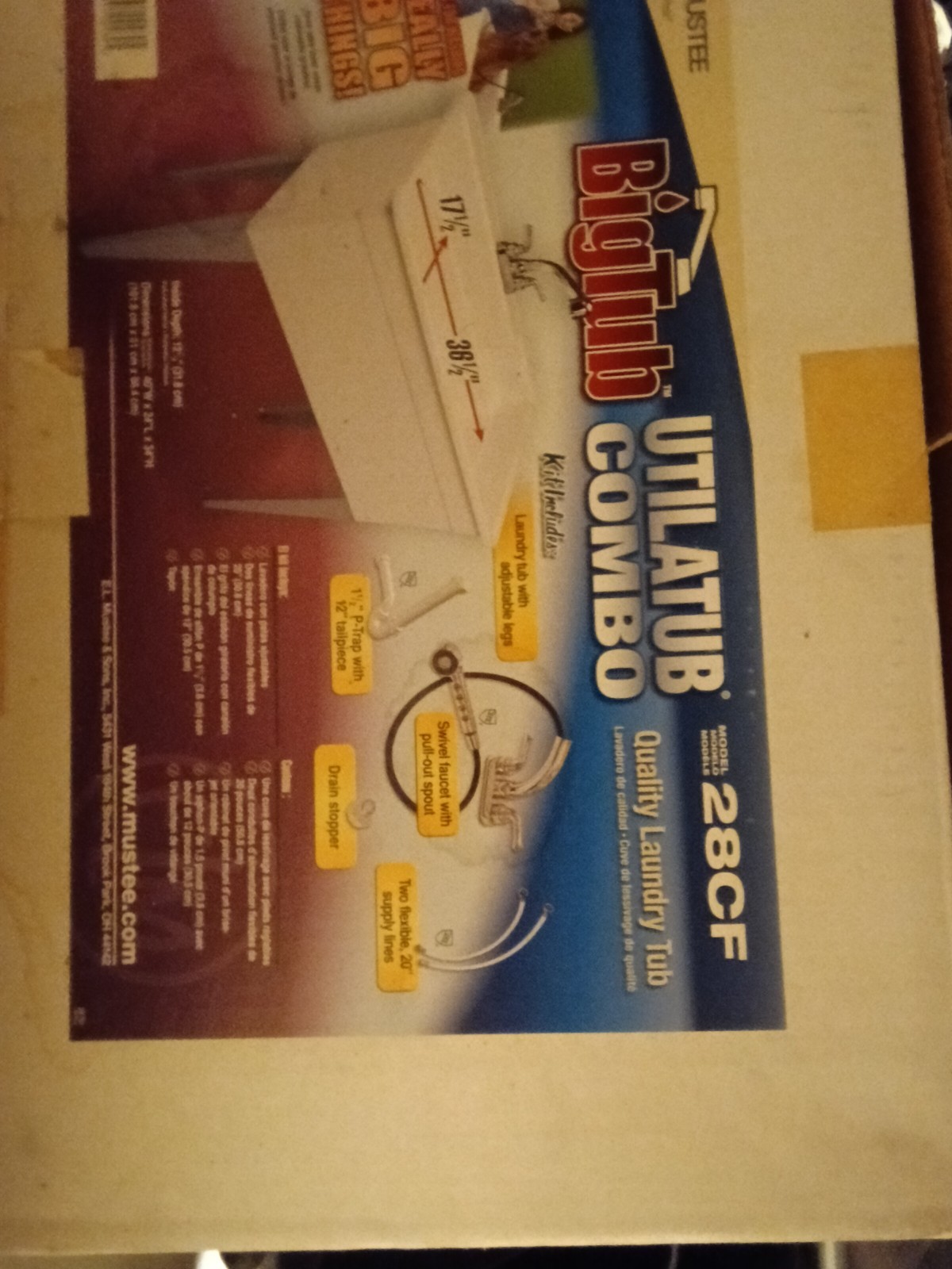 MUSTEE 28CF Utility Tub 36 Gal Polypropylene White Floor Mount Bigtub