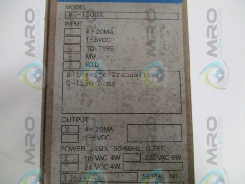 RIS SC-1300R SLIDEWIRE TRANSMITTER 0-1250 OHMS OUT: 4-20MA 115VAC UNMP