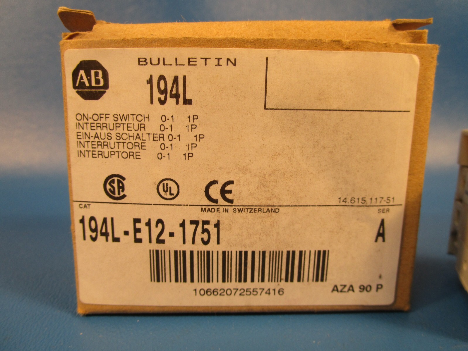 Allen Bradley 194L-E12-1751, Load Switch, 12 AMP, 230-690 V, POLE, OFF-ON 90 DEG