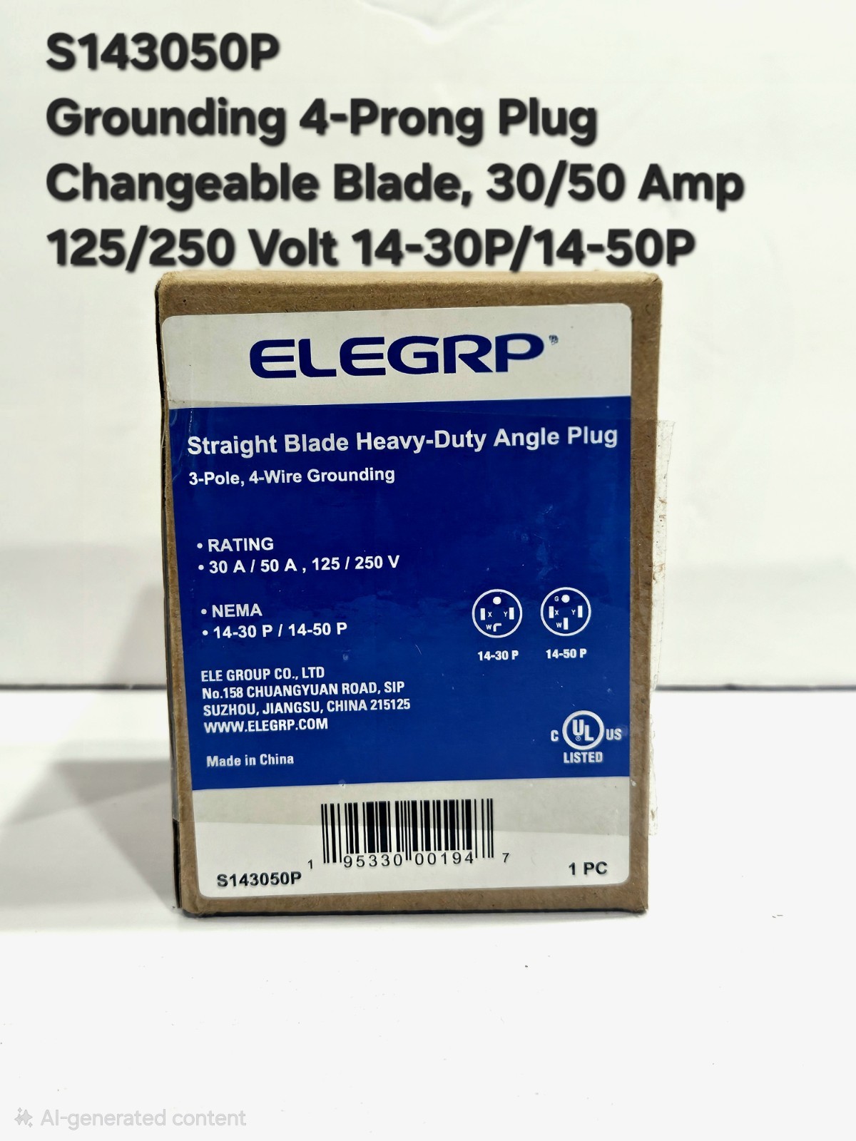 ELEGRP 30A/50A 125/250V 3-Pole/4-Wire NEMA 14-30P/14-50P Grounded Plug, Black
