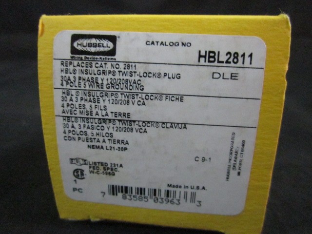 Hubbell HBL2811 AC Plug NEMA L21-30 Male30Y 120208V AC 30 AMPS NEMA L21-30 IP20
