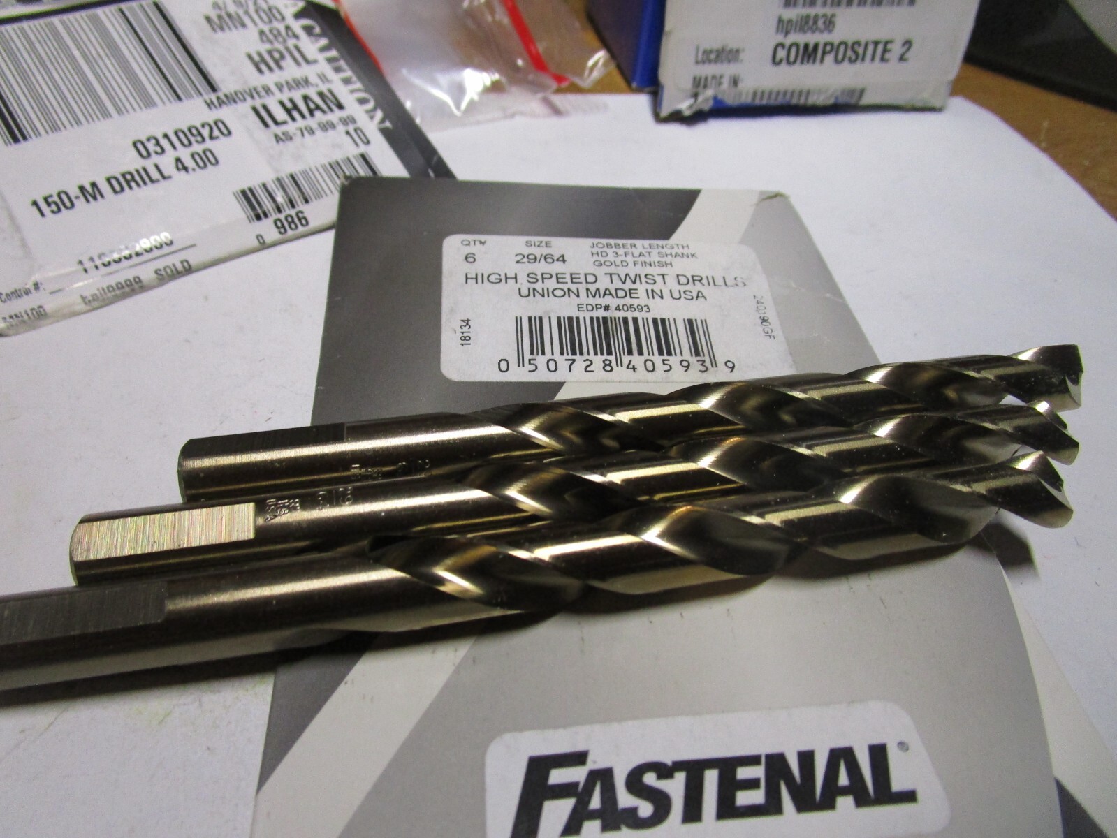 29/64″ x 5-5/8″ OAL 135° Split Gold HSSStraight w/3 Flats Jobber Drill QTY 3