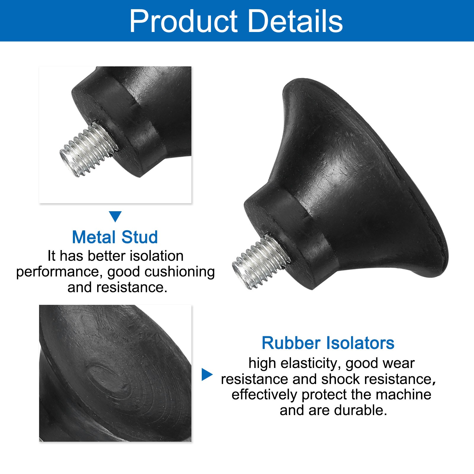 8Pcs Thread Levelling Feet, 1.97″x0.98″ with M8x10mm Studs, Black