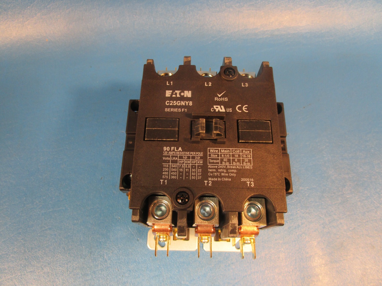 Eaton C25GNY8, Definite Purpose Contactors Non-Reversing 3P 90A 120V 50/60Hz