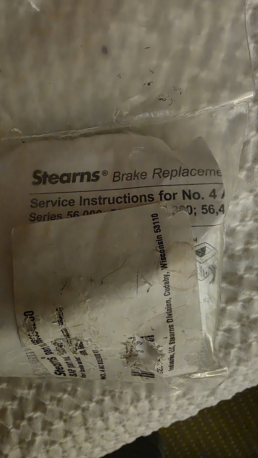 Stearns 566659-20 Brake Replacement Part Kit for No. 4 Series w/ Instructions