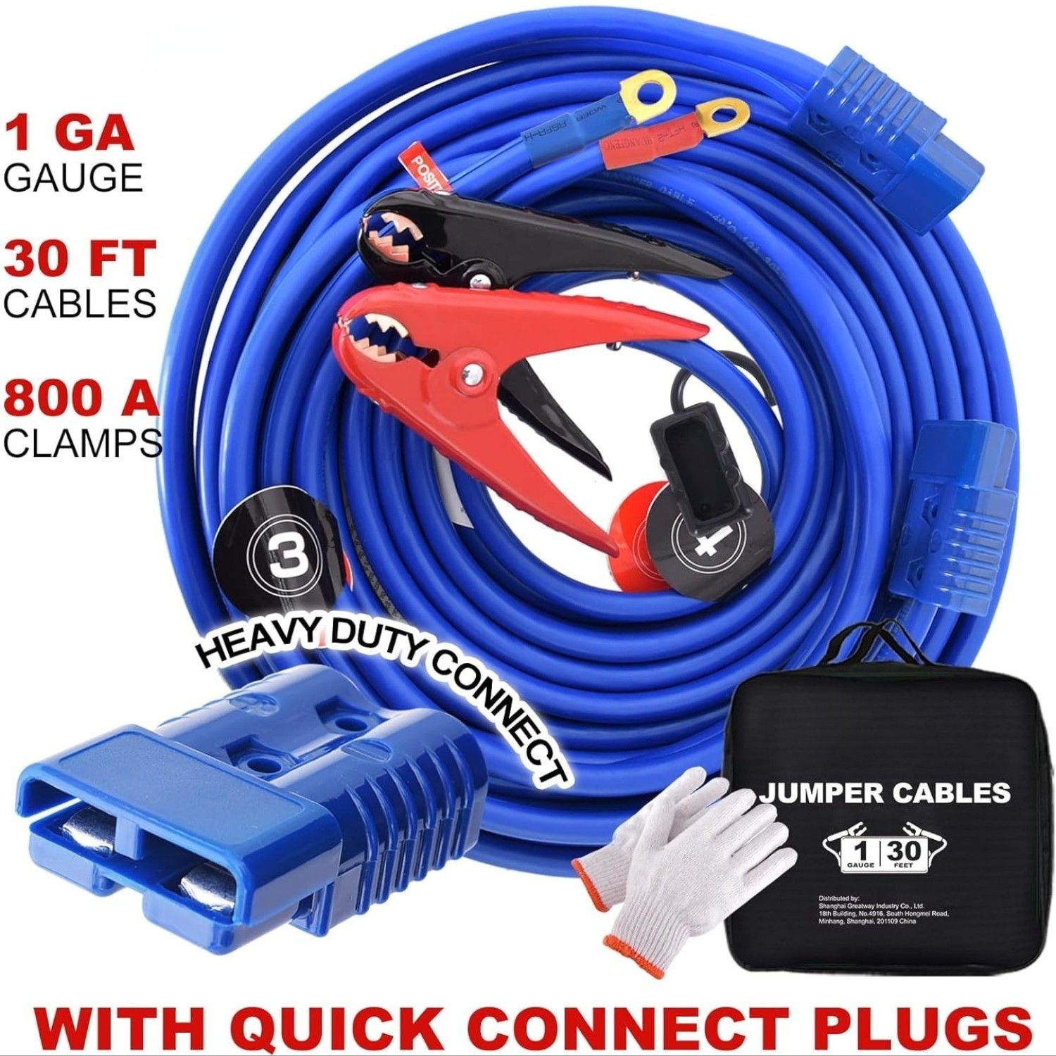 1 Gauge 30Feet 800A Booster Cables,Duty Automotive Quick Connect Booster Cables