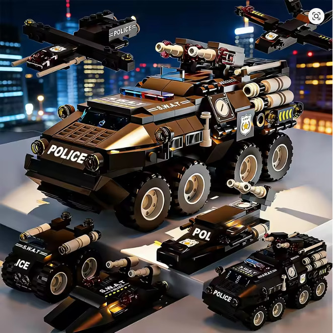 6 in 1 Military Building Blocks Tiger Police Car Armored Vehicle Aircraft Set…