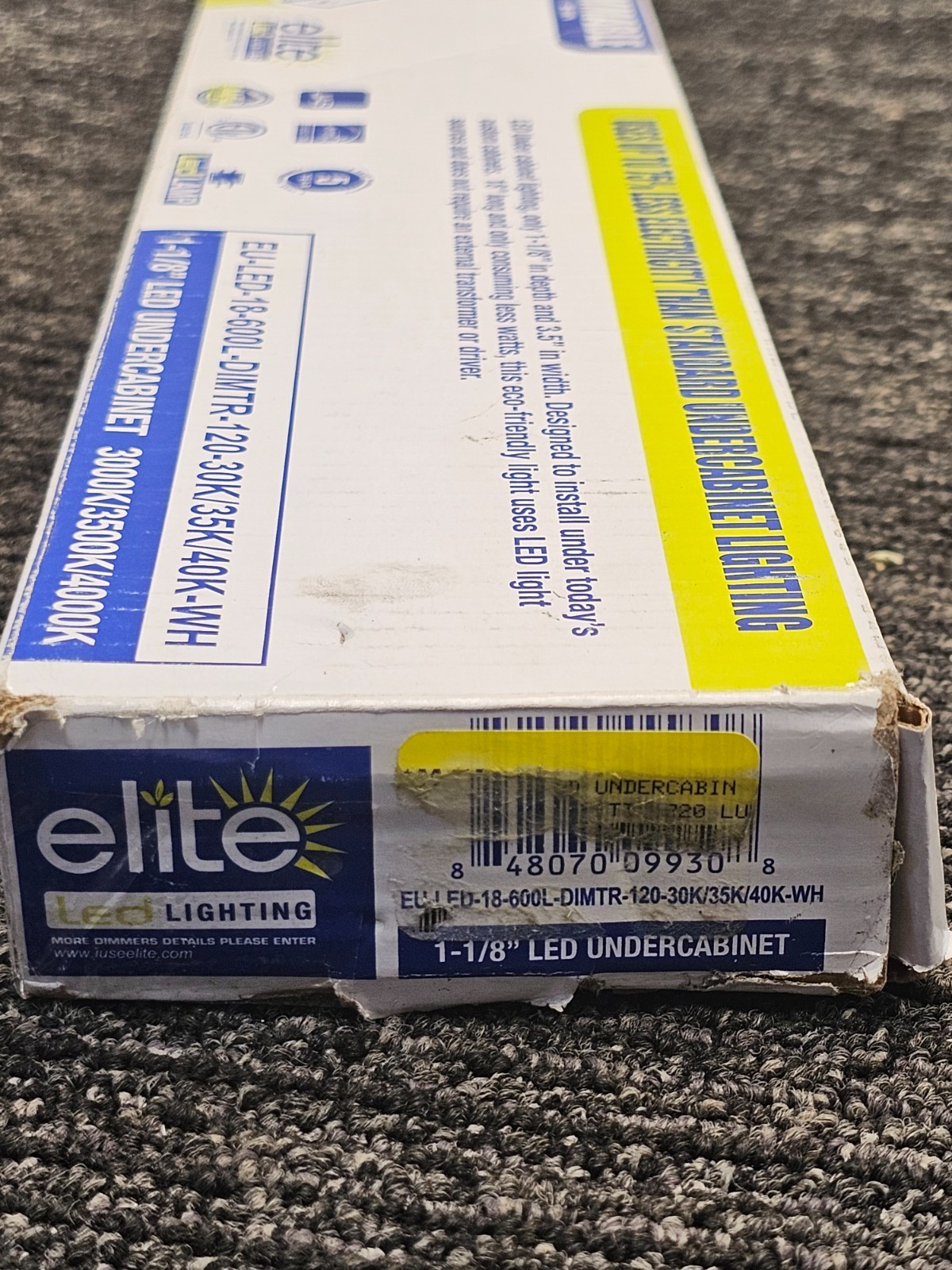 Elite Lighting EU-LED-18-600L-DIMTR-120-30K/35K/40K-WH LED Undercabinet 18″ 9 W