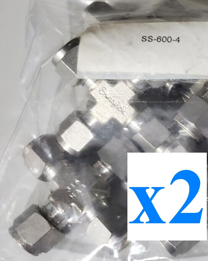 x2 NEW Swagelok SS-600-4 Stainless Tube Fitting Union Cross 3/8 inch Tube OD