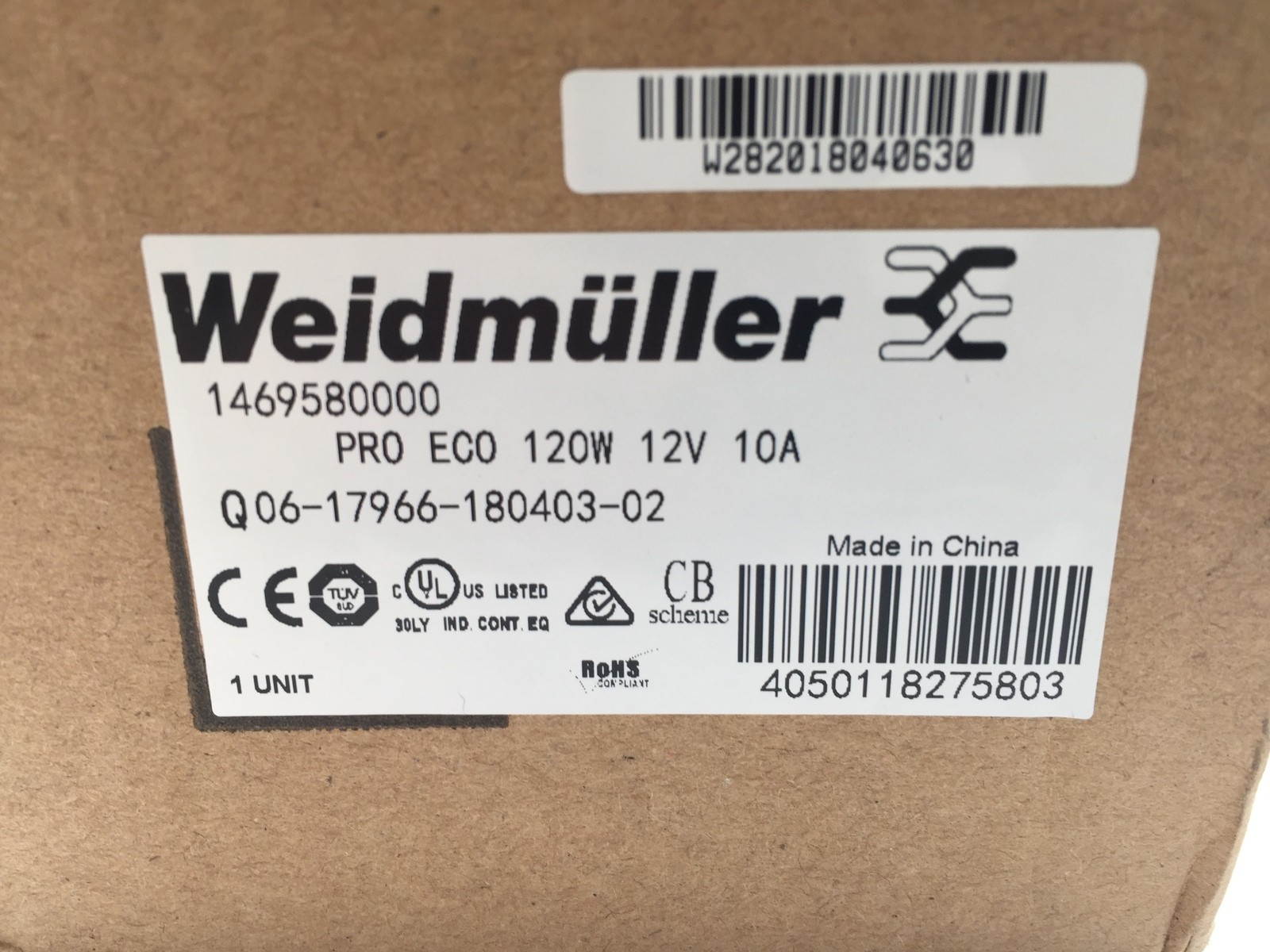Weidmuller 1469580000 Power Supply PRO ECO 120W 12V 10A Din Rail Mount PSU