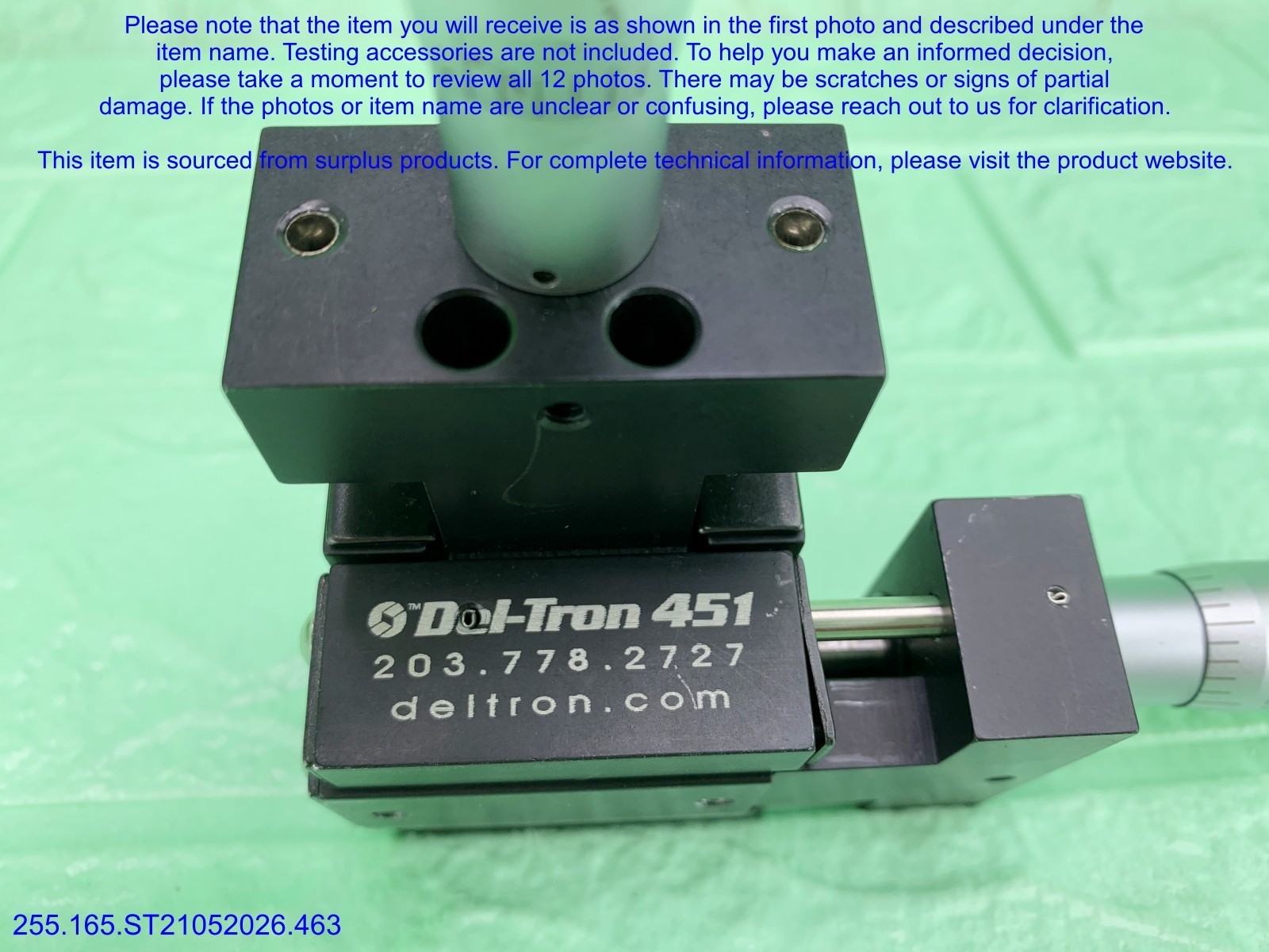 Del-Tron 451 Linear Positioning Stage&Micrometer as in photos, sn:9196, DHL