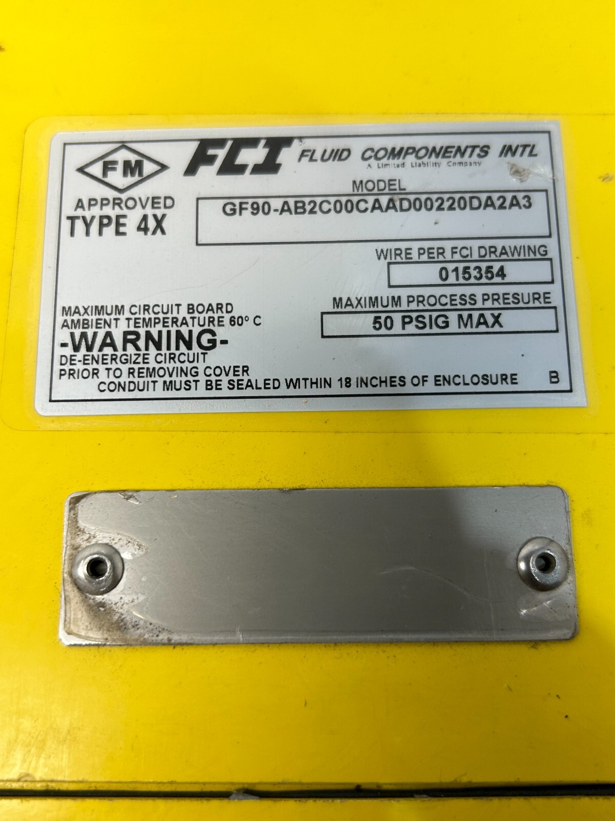 PREOWNED FM FCI FLUID COMPLONENTS METER GF90-AB2C00CAAD00220DA2A3 TYPE 4X
