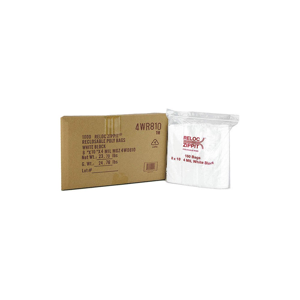 RELOC ZIPPIT 4WR810 Reclosable Poly Bag,Zip Seal,PK1000 38UV18
