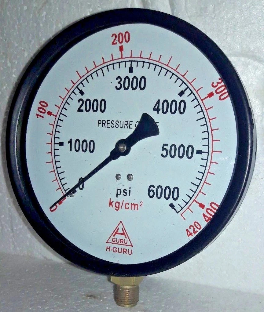 0-6000 PSI Hydraulic Pressure Gauge 6” Dial Mild Steel 3/8″ BSP