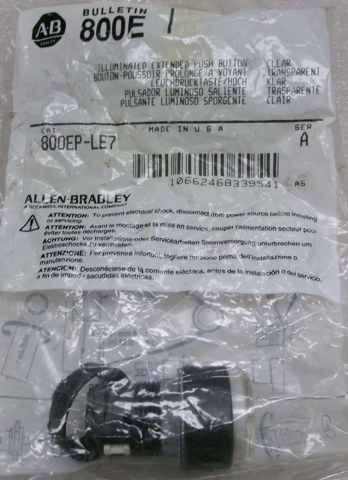 Allen Bradley 800E Transformer Module with lluminated Extended Push Button #686G