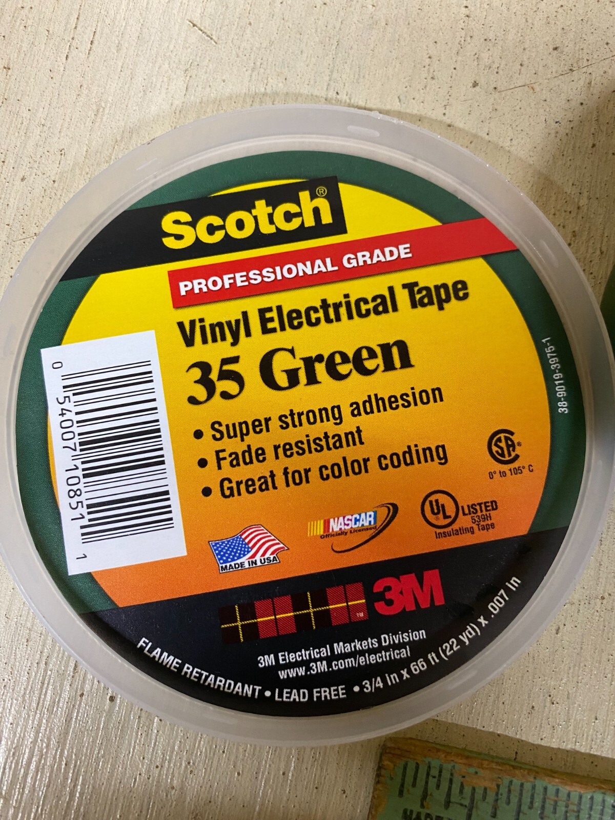 QTY 4 ROLLS 3M 35 GREEN VINYL ELECTRICAL TAPE 3/4″ X 66ft.