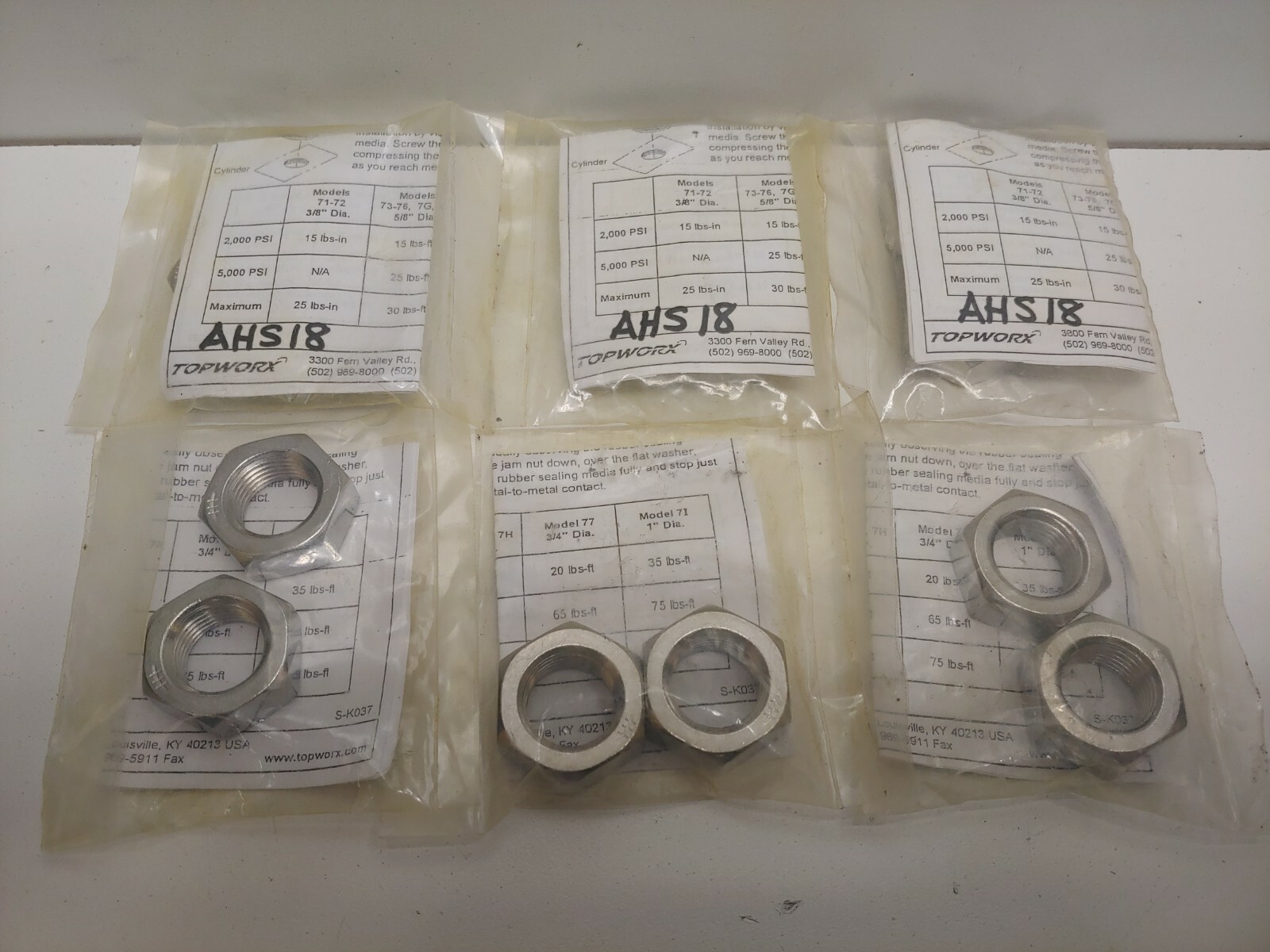 LOT OF 6 NEW OLD STOCK! TOPWORX 5/8″ STAINLESS STEEL JAM NUT PACKS AHS18