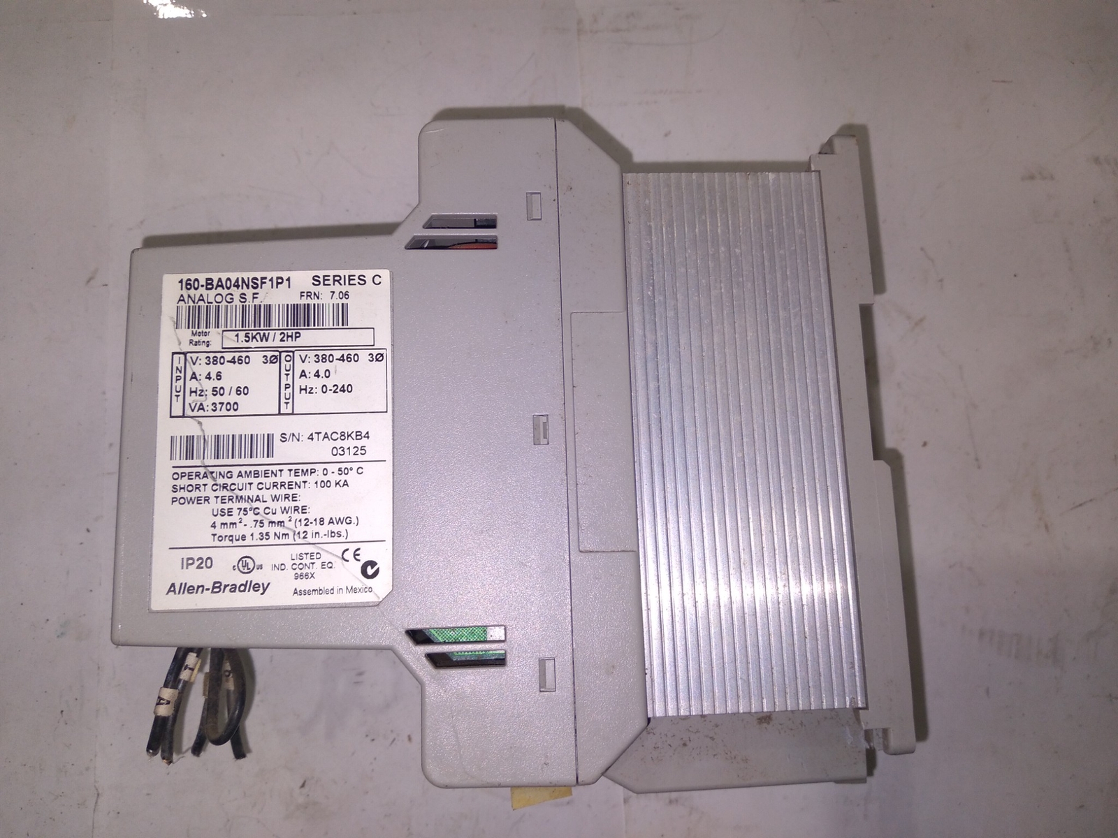 ALLEN-BRADLEY 160-BA04NSF1P1 SERIES C 1.5KW 2HP 380-460V 50/60HZ 3700VA