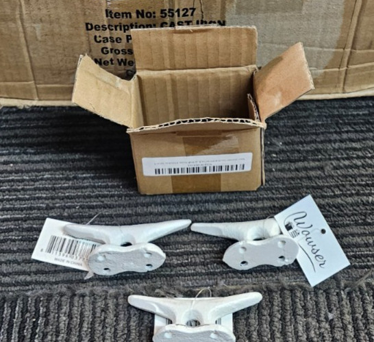 (QTY 6) Wowser 55127 Nautical White Cast Iron Boat Cleat Wall Hooks, 3.5 Inches