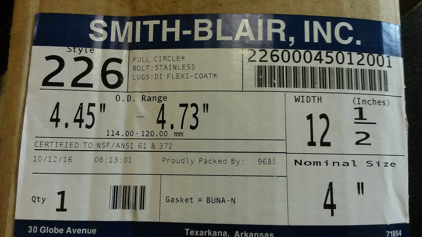 NOS Smith-Blair Stainless Steel Repair Clamp Full Circle 226 4″ 226-00045012-001