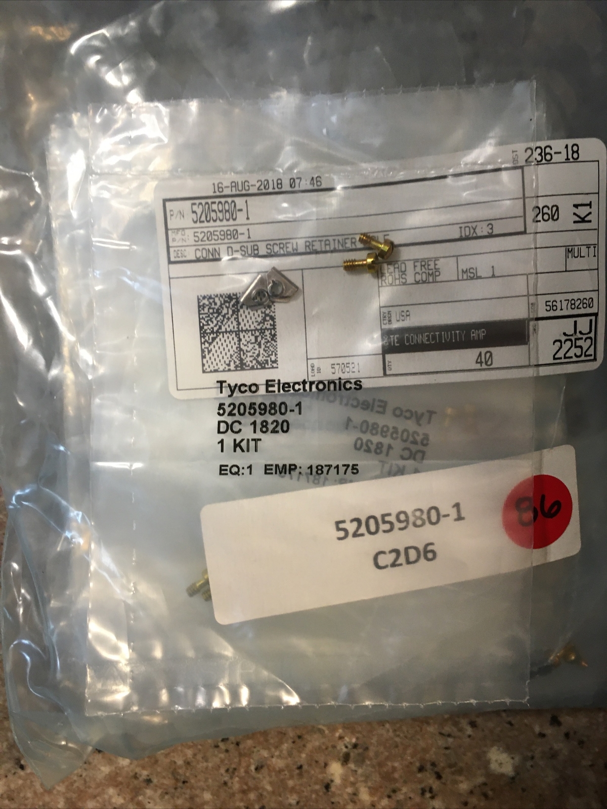 TYCO ELECTRONICS 5205980-1 Qty of 86 per Lot Jackscrew, Slotted For AMPLIMITE S