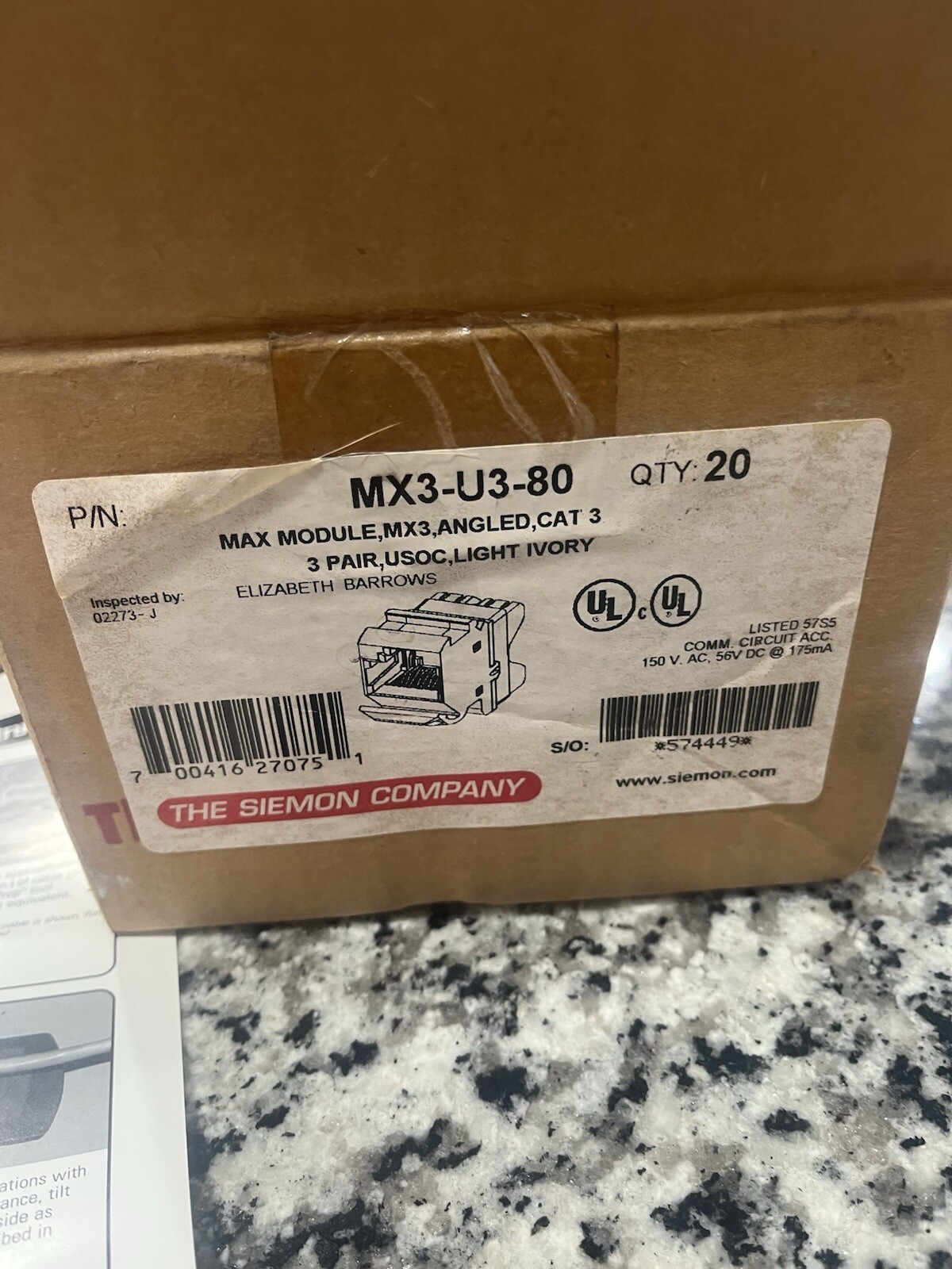 Siemon Company MX3-F-U3-80 Max Module Angled, CAT 3, Light Ivory KIT