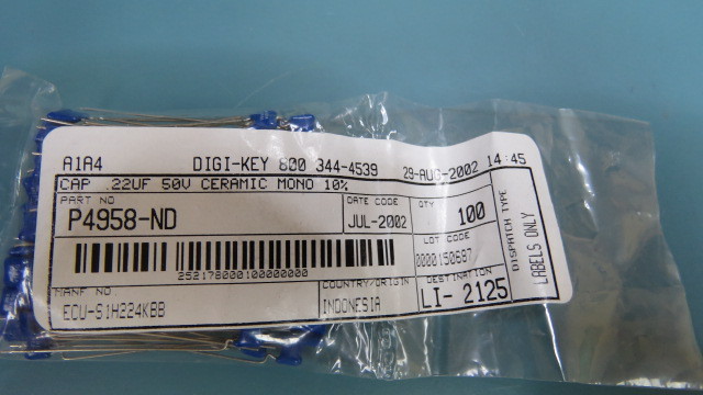 PANASONIC ECU-S1H224KBB Qty of 100 per Lot CAP .22uF 50V CERAMIC MONO 10%