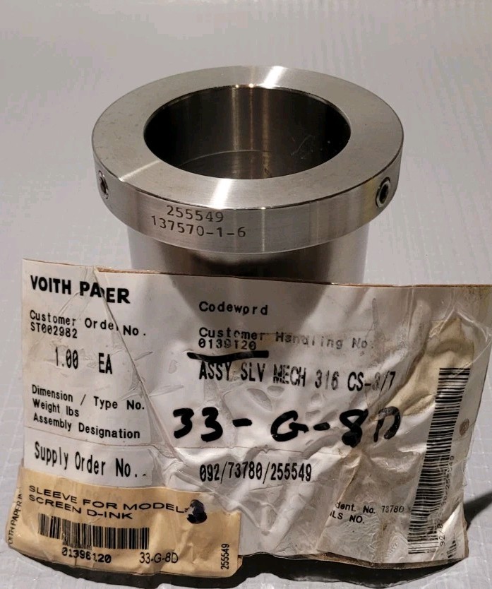 BIRD Voith Paper OEM D-INK Screen Mechanical Sleeve Assembly MPN 255549 NOS