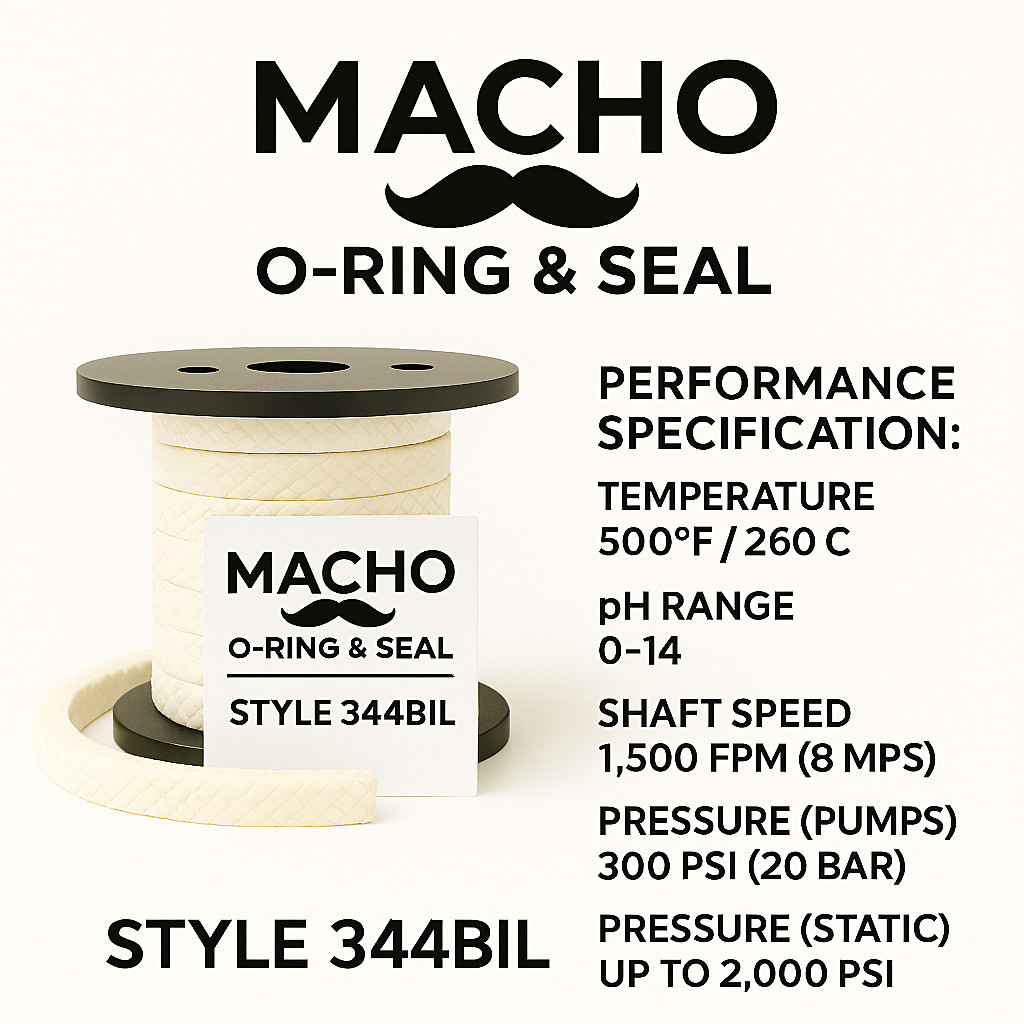 Style 344BIL Teflon Mechanical Pump & Valve Packing, 1/2″ SQUARE 10 FOOT LENGTH