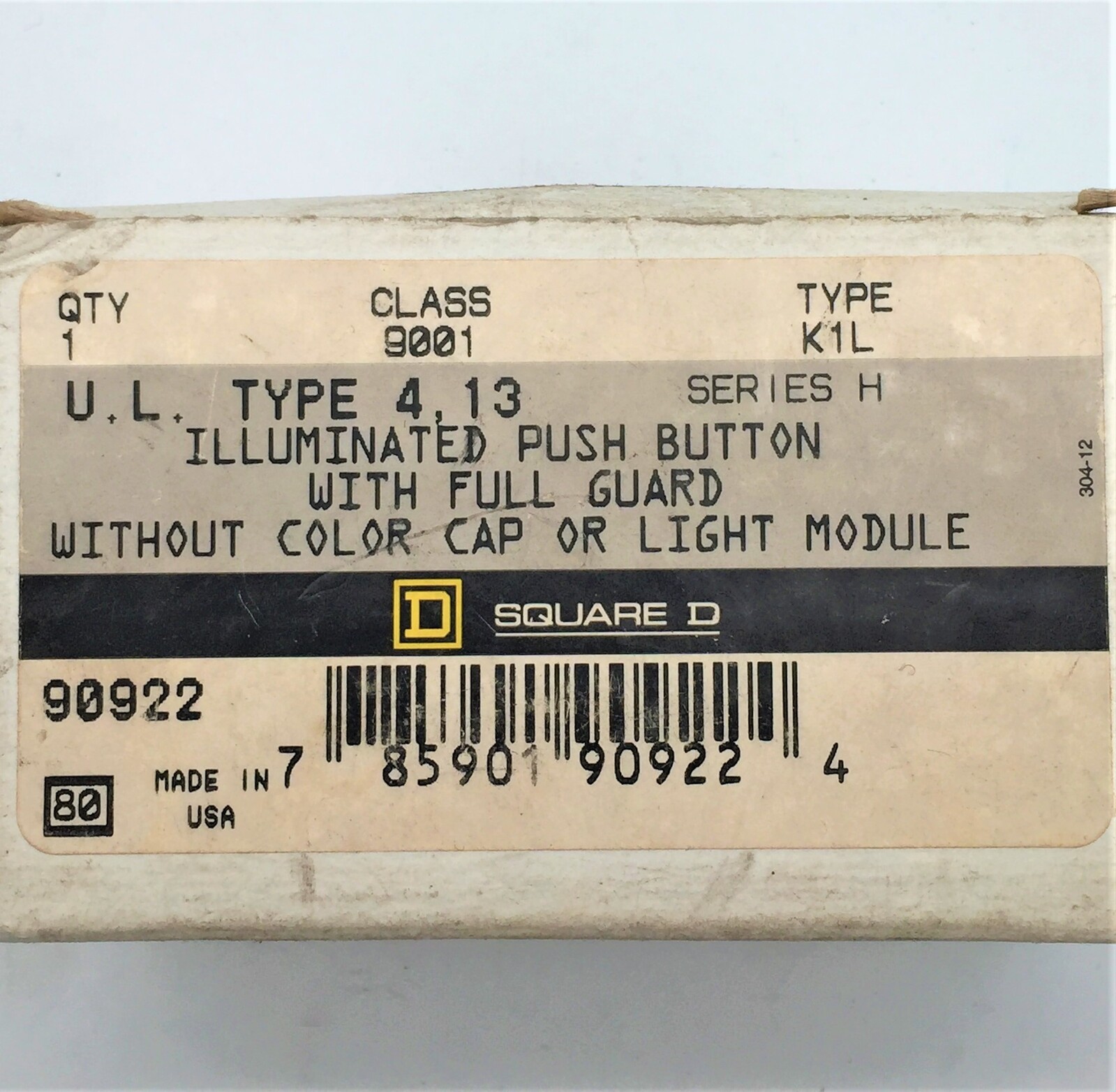Square D 9001 K1L Type 4,13 Series H Illuminated Pushbutton without Cap