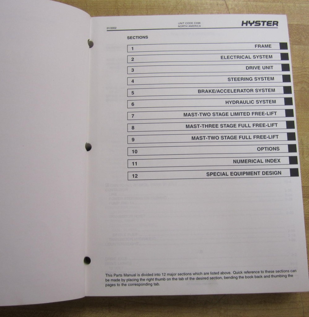 Hyster E100XL3S (C098) Electric Parts Manual Hy-E100XL3S