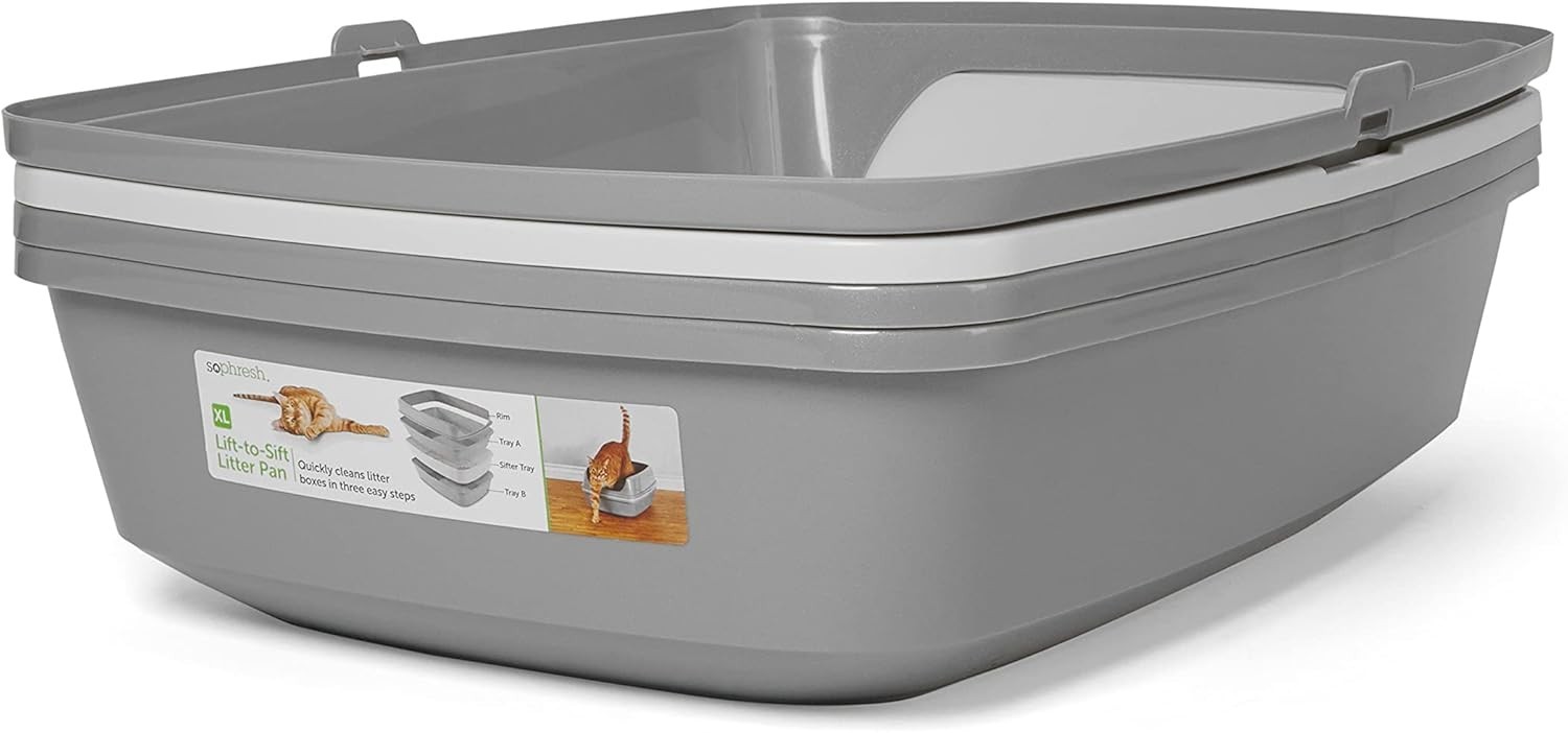 So Phresh Grey & White Lift-to-Sift Cat Litter Pan, X-Large, 22.4″ L X 16.9″ W X