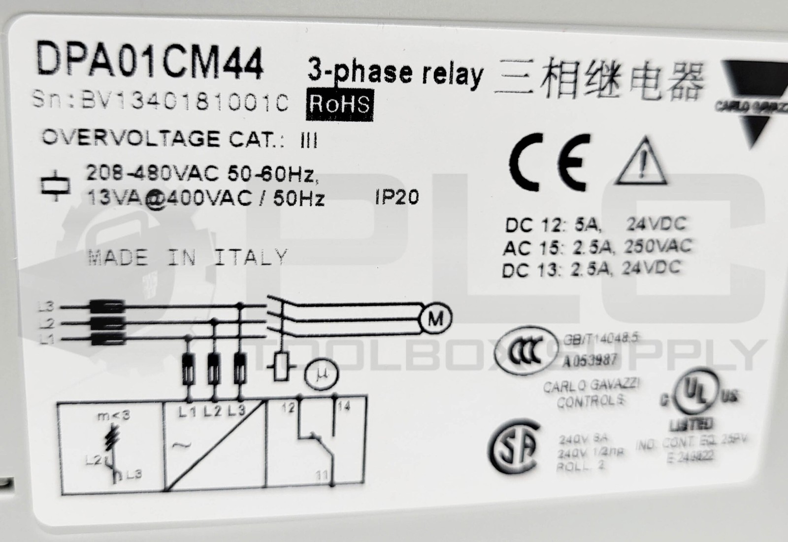 NEW CARLO GAVAZZI DPA01CM44 ELECROMAGNETIC CONTROLLER 3-PHASE RELAY