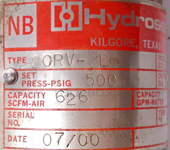 HYDROSEAL 2CRV-3L SAFETY RELIEF VALVE 500PSIG