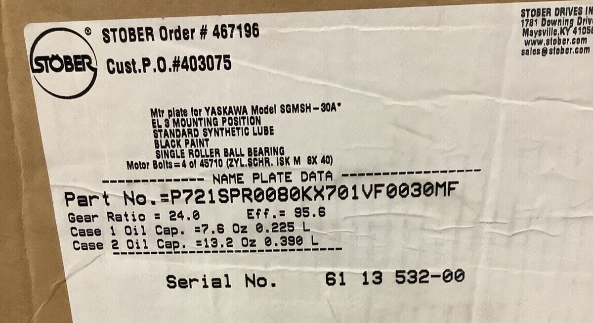 STOBER P721SPR0080KX701VF0030MF SERVOFIT PRECISION GEARHEAD 24.0:1 *NEW*