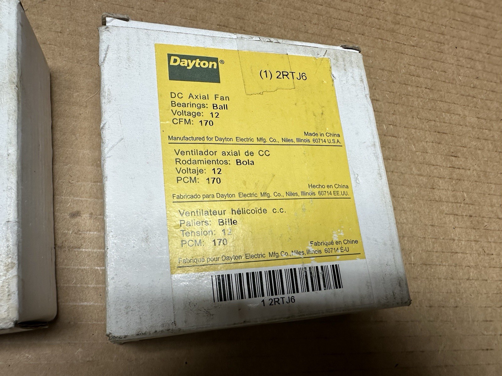 DAYTON 2RTJ6 AXIAL COOLING FANS NEW 12V 170 CFM QTY OF 2