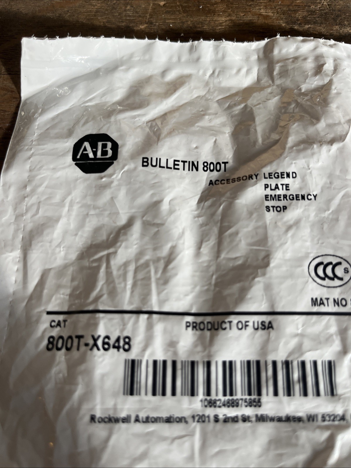 NOS Allen Bradley 800T-X648 Legend Plate Emergency Stop Push Button