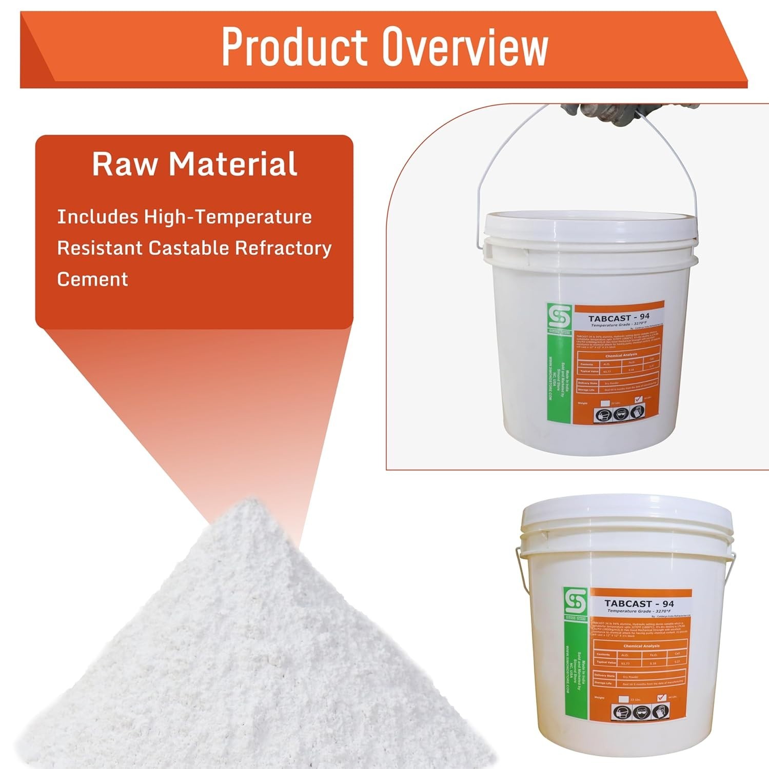 94% Alumina Dense Castable Refractory Cement 44 Lbs.