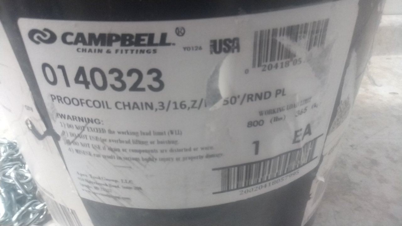 Campbell T0140323 3/16 In 250 Ft Length Grade 30 Coil Chain