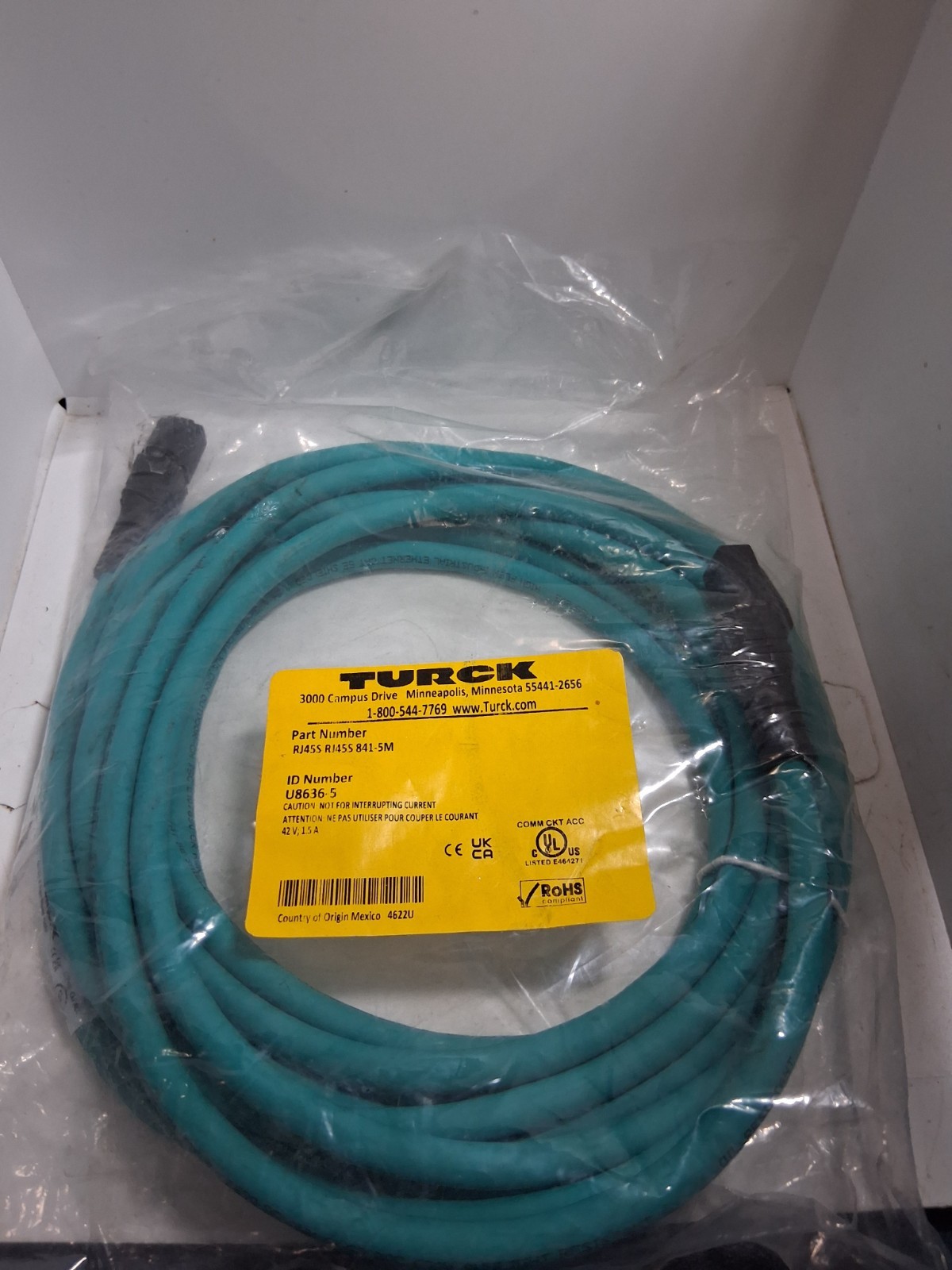 TURCK RJ45S RJ45S 841-5M ETHERNET CABLE MALE 8 PIN SHIELDED (U8636-5) NIB