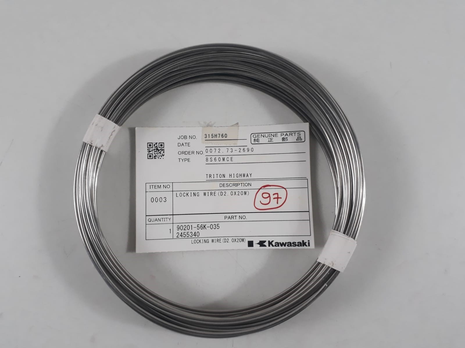 Locking Wire (D2.0 X20m 90201-56K-035 2455340 For Kawasaki 8S60MCE Genuine Parts