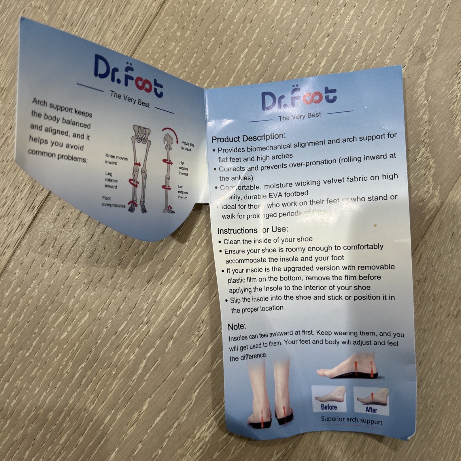 Dr. Foot 3/4 Length Orthotic Insoles – Women’s 10-12/Men’s 9-11 – NEW!!