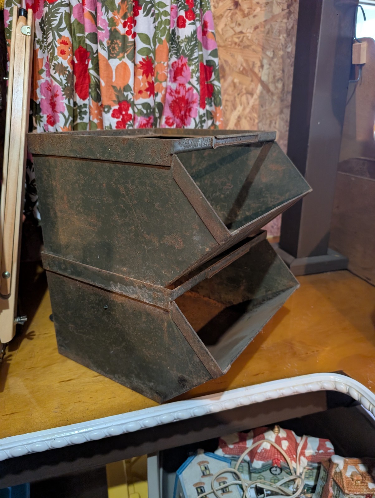 Metal Parts Bin With Handles Stacking Box Industrial vintage