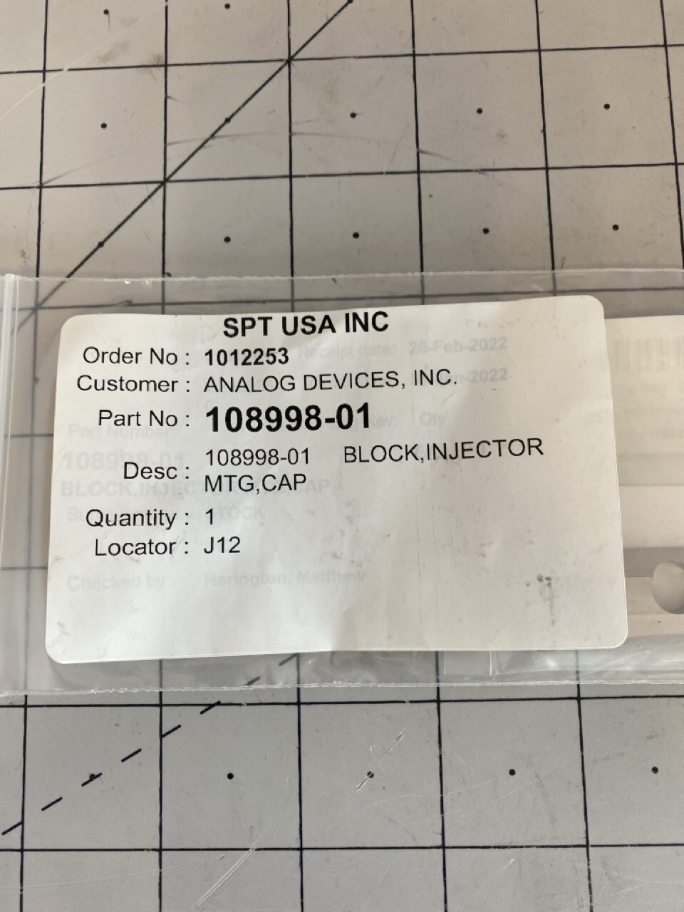 Spts Bock, Injector MTG, Cap PN: 108998-01