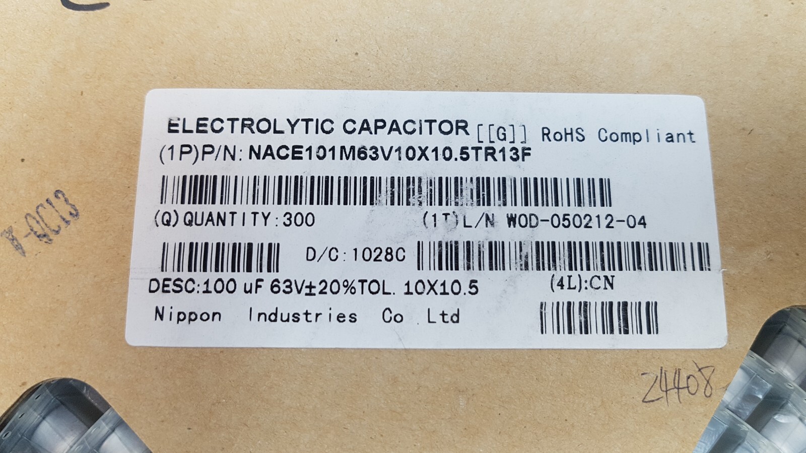 300PCS NIC COMPONENTS NACE101M63V10X10.5TR13F ELECTROLYTIC CAPACITOR
