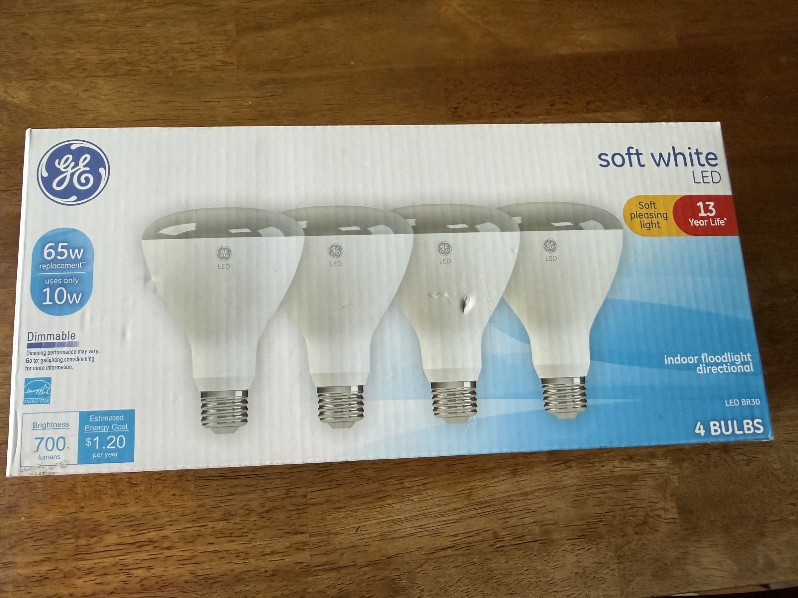 NEW GE Soft White LED BR30 Indoor Flood Light Directional 65w. Box of 4