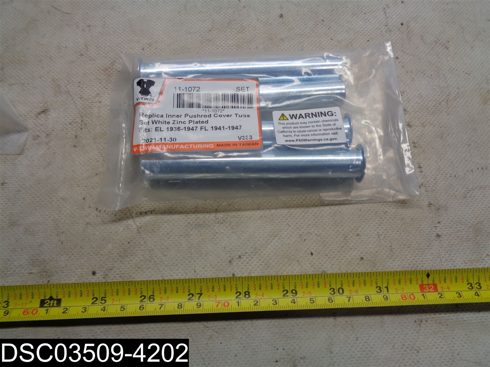 4 Piece: 11-1072 V-Twin Replica Inner Pushrod Cover Tube Set White Zinc Plated