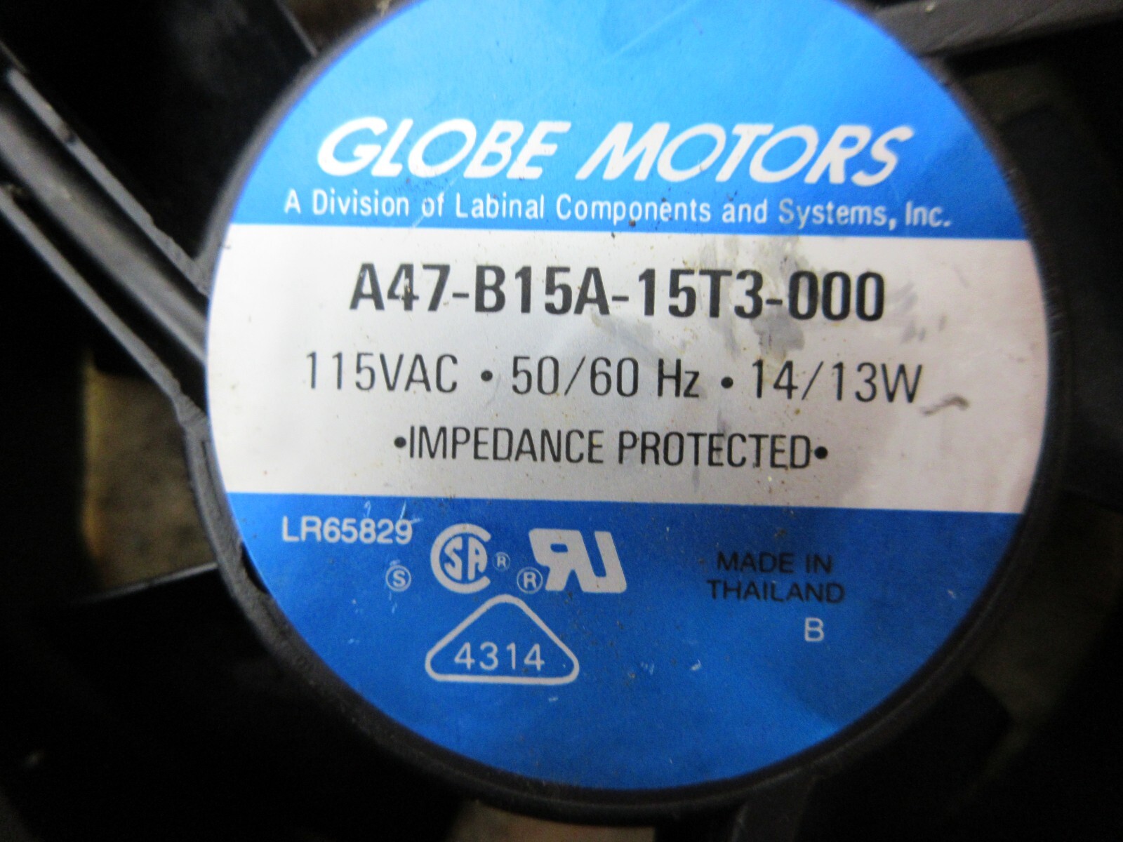 GLOBE MOTORS FAN A47-B15A-15T3-000 115VAC CNC