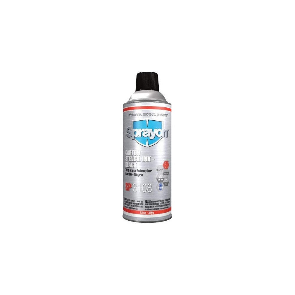 SPRAYON SC3108000 Stencil Ink,Aerosol Can,Black,12 oz. 6KDR4